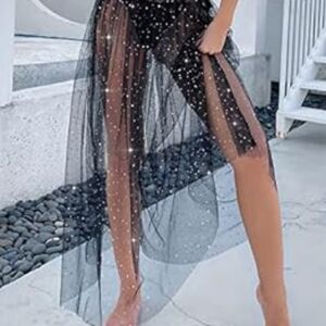 SHEIN Black Sheer MeshMaxi Skirt, Silver And Gold Stars Sz M